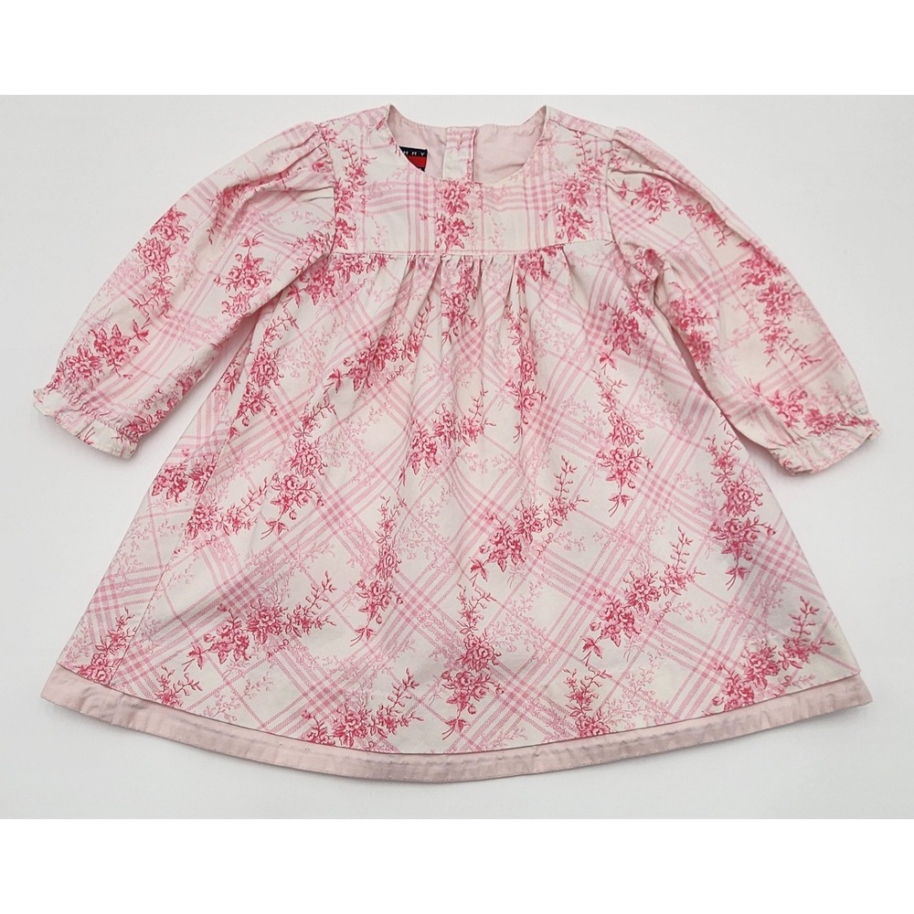Tommy Hilfiger‎ Baby Girls Dress 6-12 Months Pink Floral Plaid Vintage 2004